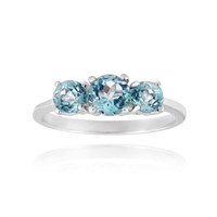 Genuine Blue Topaz Three Stone Ring