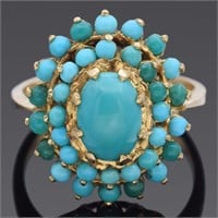 Antique Turquoise 18K Yellow Gold Cocktail Ring
