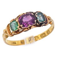 Antique 15K Yellow Gold Emerald & Amethyst Ring