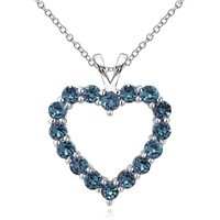 Genuine London Blue Topaz Open Heart Necklace