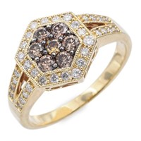 14K Gold Genuine Champagne White Diamond Ring