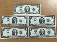 5- 1976 U.S.A. $2 BiCentennial Bills