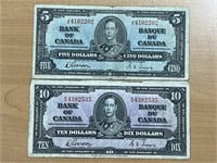 1937 Cdn $10 and $5 Bank Notes