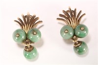 Pair of 18ct Gold and Jade Earrings,