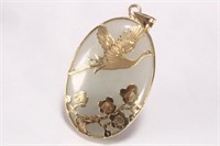 Chinese 14ct Gold and White Jade Pendant,