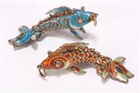 Two Chinese Silver and Enamel Articulating Fish