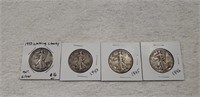 (4) Silver Walking Liberty Half Dollar Coins