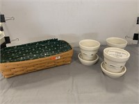 Longaberger Basket and 3 Flower Pots w/Saucers