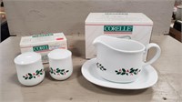 Corelle Winter Holly Gravy Boat and S/P Shakers
