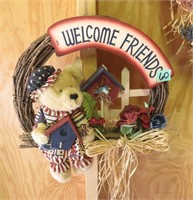 Welcome Friends Teddy Bear Wreath