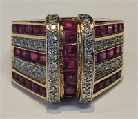 A diamond and ruby ring in 1 14k gold