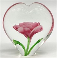 Art Glass Floral Heart Paperweight