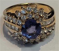 A diamond and tanzanite ring in 18k gold