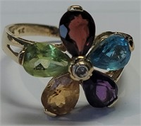Multicolor semi-precious stone ring in 14k gold