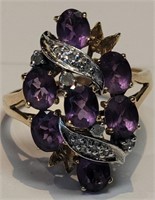 Amethyst and diamond cluster ring in 14k  YL & WT