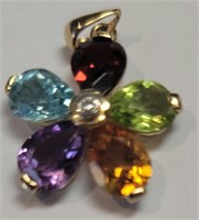 Multicolor semi-precious & diamond pendant in 14K