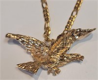 Eagle pendant , Figaro chain, both 14k gold