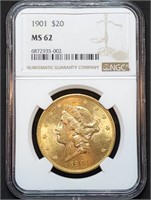 1901 $20 Liberty Gold Double Eagle NGC MS62