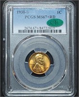 1938-S Lincoln Wheat Cent PCGS MS67+RD CAC!