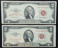 1953 & 1953 A $2 Red Seal Banknotes, Circulated