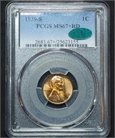 1939-S Lincoln Wheat Cent PCGS MS67+RD CAC