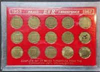 1953-1967 Queen Elizabeth II Brass Threepence Set