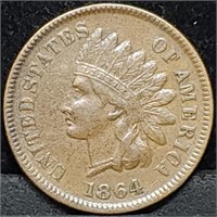 1864 L Indian Head Cent, Choice AU+ Key Date