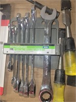 Metric wrenchs, small screw drivers, misc.