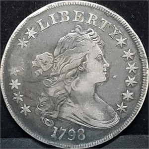 1798 Draped Bust Silver Dollar VF+ Large Eagle