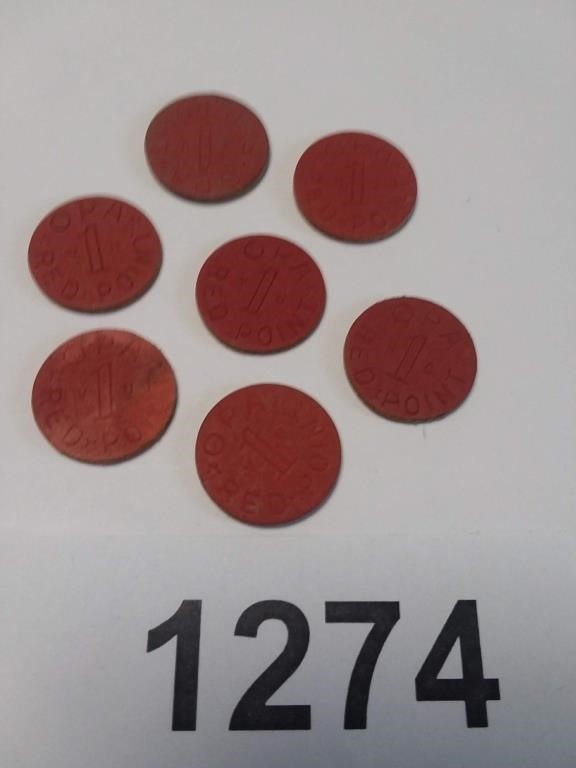 (7) Red War Ration Tokens OPA 1