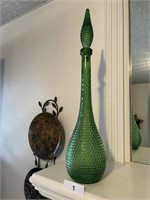 Mid Century 21" Tall Green Vase w/ Stopper