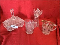 Cut Glass Candy Dish w/ Cover & Other Glass Decor