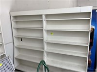 DOUBLE WOODEN SHELVING UNIT ON BACK WALL