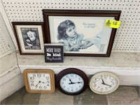 GROUP OF CLOCKS, PICTURES, ETC.