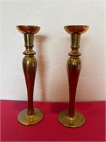 Pair of Heavy Tall Brass Candlesticks