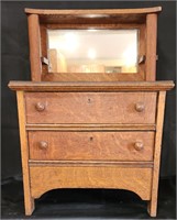 Childs Antique Oak Wood Doll Hutch Play Cabinet