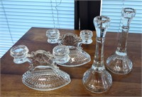 2 Sets / Pair 1970s Crystal & Glass Candle Holders