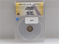ANACS 1858 AU50 Three Cent Piece