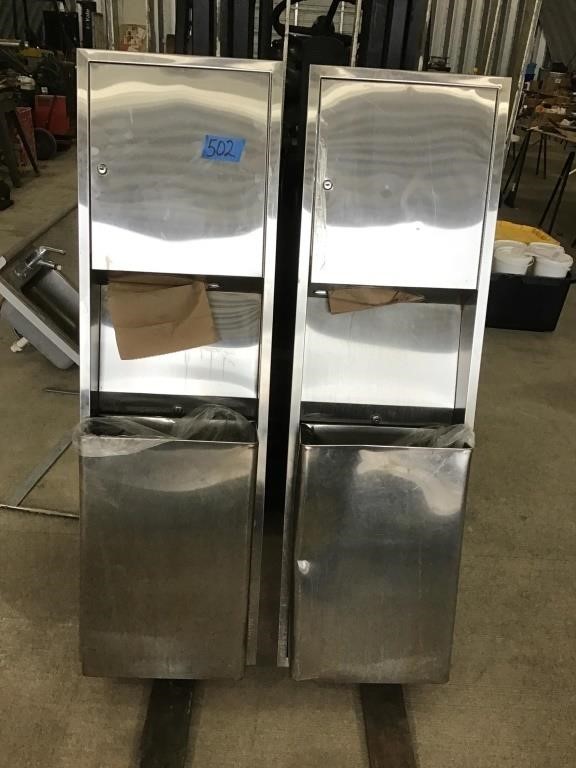 2 STAINLESS STEEL PAPER AND TRASH DISPENSERS