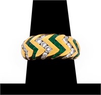 Bulgari 18K Yellow Gold Diamond Emerald Ring