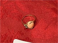 Stamped 14k Ring w/ Coral Color Stone &