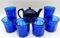 Cobalt Teapot * French Glass Set