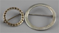 (2) Vintage sterling circle pins, one plain and