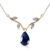 14K Solid Gold Natural Diamond Sapphire Pendant
