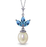 14K Solid White Gold Natural Topaz Necklace