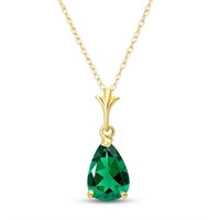 14K Solid Yellow Gold Pear Emerald Necklace
