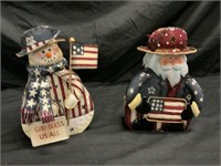Patriotic Santa/Snowman Candleholders