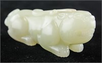 Chinese White Jade Carved Lion Toggle