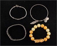 Four Silver-plated & Stone Beads Bracelets