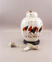 Chinese Famille Rose Cranes Ginger Jar w/ Wire